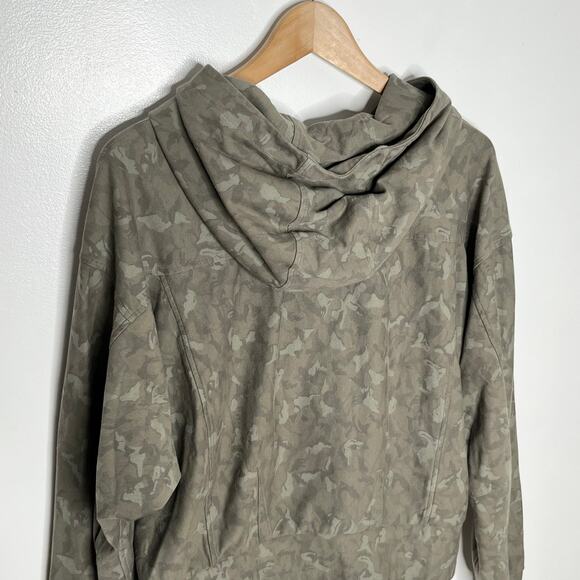 Athleta Farallon Printed Sweatshirt Women Large Green Hooded Cropped Athleisure - Picture 7 of 9